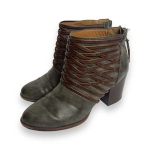 Eurosoft by SOFFT Sola Ankle Booties Size 7M Gray Brown 3" Block Heel Studs Zip